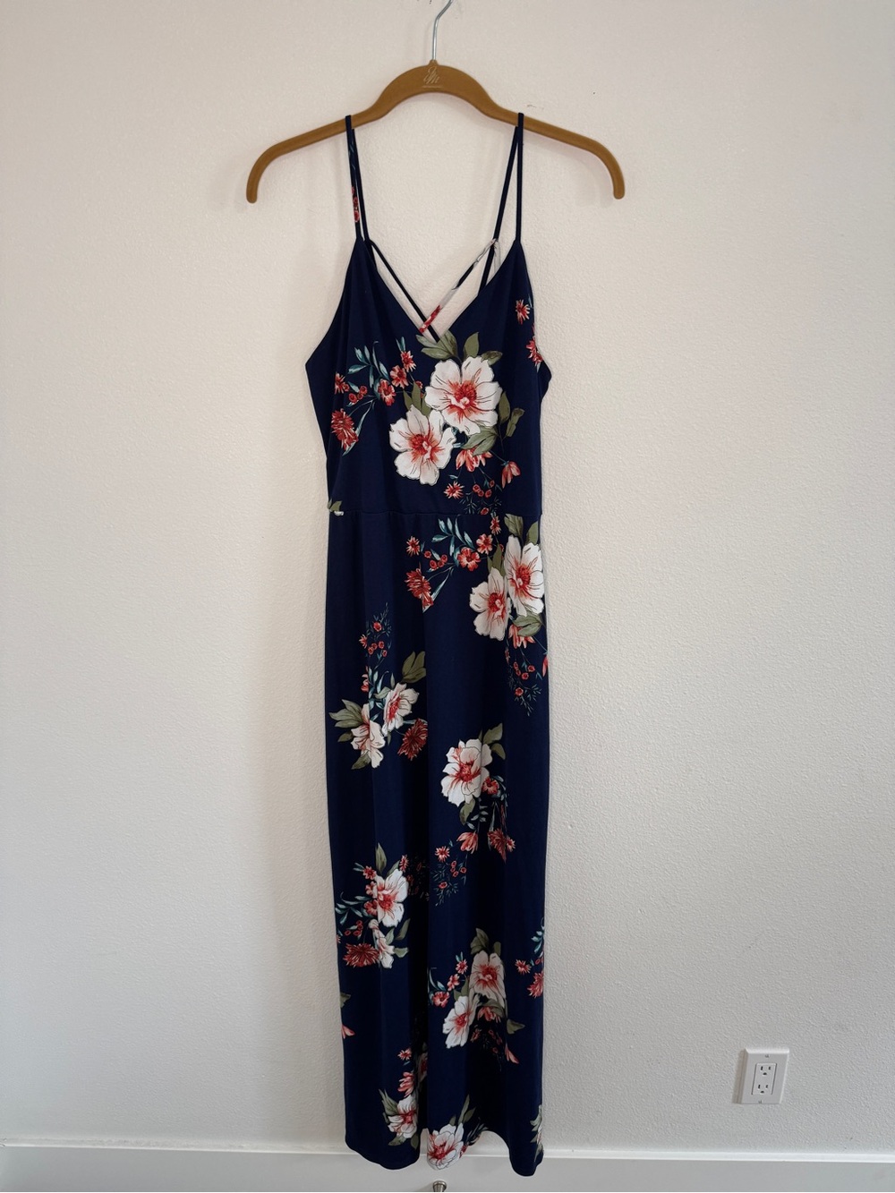Fortune + Ivy Navy Floral Strappy Maxi Dress Medium Vacation Boho